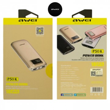 Power Bank Awei P50K 10000 mAh (High copy) черный в Одессе