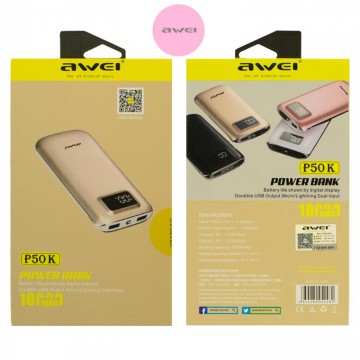 Power Bank Awei P50K 10000 mAh (High copy) розовый в Одессе