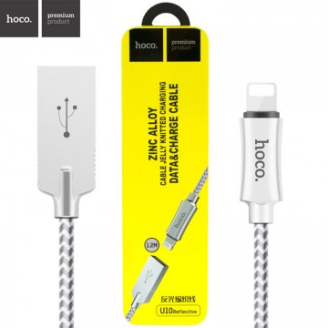 USB кабель Hoco U10 Zinc Alloy Reflective Braided Lightning 1.2m серебристый в Одессе