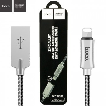 USB кабель Hoco U10 Zinc Alloy Reflective Braided Lightning 1.2m черный в Одессе