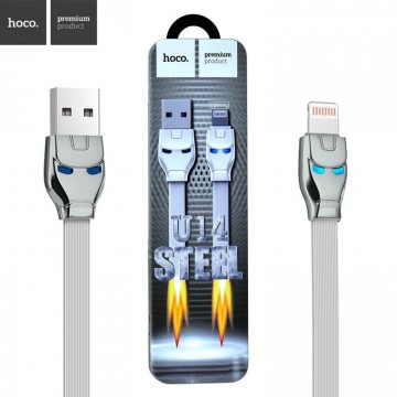 USB кабель Hoco U14 Steel Lightning 1.2m серый в Одессе