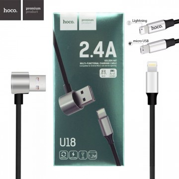 USB кабель Hoco U18 Multi-Functional Lightning, micro USB 1.2m черный в Одессе