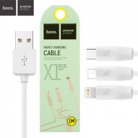 USB кабель Hoco X1 Rapid 3in1 Lightning, micro USB, Type-C 1m белый