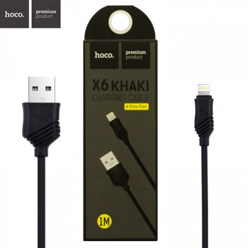 USB кабель Hoco X6 Khaki Lightning 1m черный в Одессе