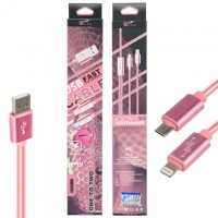 USB кабель King Fire JM-014 2in1 micro USB, Lightning 1m розовый