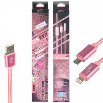 USB кабель King Fire JM-014 2in1 micro USB, Lightning 1m розовый в Одессе