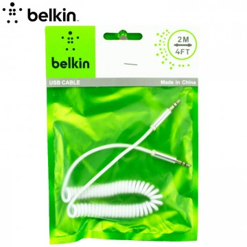 AUX кабель 3.5mm Belkin пружина 2м high copy белый тех.пак в Одессе