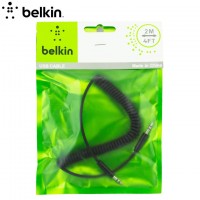 AUX кабель 3.5mm Belkin пружина 2м high copy черный тех.пак