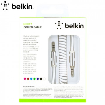 AUX кабель 3.5mm Belkin пружина 1.8м high copy белый в Одессе