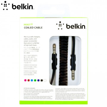 AUX кабель 3.5mm Belkin пружина 1.8м high copy черный в Одессе