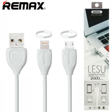 USB кабель Remax Lesu RC-050t 2in1 lightning-micro 2m белый в Одессе
