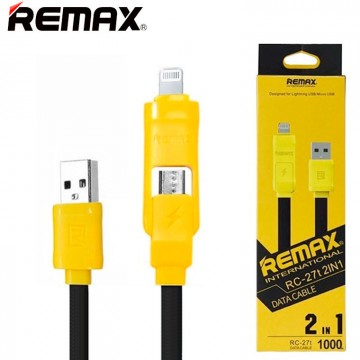 USB кабель Remax RC-027t 2in1 lightning-micro 1m желто-черный в Одессе