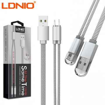 USB кабель LDNIO LC86 2in1 lightning-micro 1.1m серебристый в Одессе
