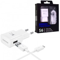 Сетевое зарядное устройство Samsung S6 Fast charger 9V-1.67A 5V-2.0A micro-USB white (картон)