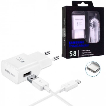 Сетевое зарядное устройство Samsung S8 Fast charger 9V-1.67A 5V-2.0A Type-C white (картон) в Одессе