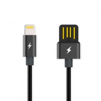 Кабель USB - Lightning (оплетка металл) двусторонний 1m черный