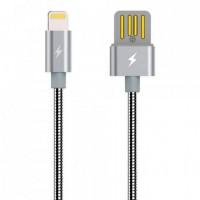 Кабель USB - Lightning (оплетка металл) двусторонний 1m серебристый