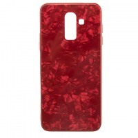 Чехол накладка Glass Case Мрамор Samsung J8 2018 J810 красный