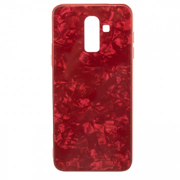 Чехол накладка Glass Case Мрамор Samsung J8 2018 J810 красный в Одессе