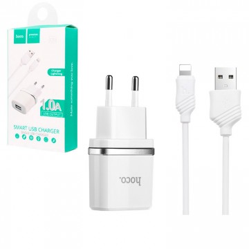 Сетевое зарядное устройство Hoco C11 1USB 1.0A Lightning white в Одессе