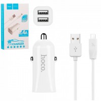 Автомобильное зарядное устройство Hoco Z12 2USB 2.4A micro-USB white