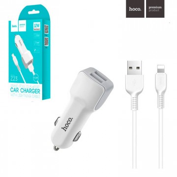 Автомобильное зарядное устройство Hoco Z23 2USB 2.4A Lightning white в Одессе