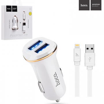 Автомобильное зарядное устройство Hoco Z1 2USB 2.1A Lightning white в Одессе