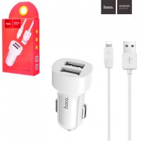 Автомобильное зарядное устройство Hoco Z2A 2USB 2.4A Lightning white