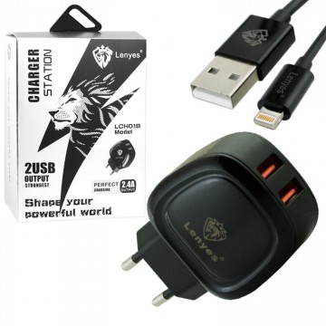 Сетевое зарядное устройство Lenyes LCH019 2USB 2.4A Lightning black в Одессе