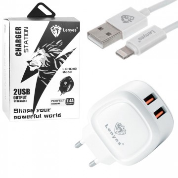 Сетевое зарядное устройство Lenyes LCH019 2USB 2.4A Lightning white в Одессе