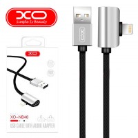 USB кабель XO NB46 2in1 Lightning + Apple Earphone cable 1m серебристый