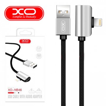 USB кабель XO NB46 2in1 Lightning + Apple Earphone cable 1m серебристый в Одессе