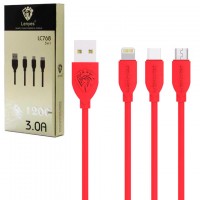 USB кабель Lenyes LC768 3in1 Lightning, micro USB, Type-C 1m красный