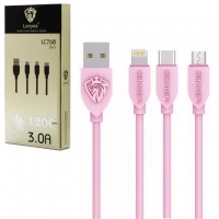 USB кабель Lenyes LC768 3in1 Lightning, micro USB, Type-C 1m розовый