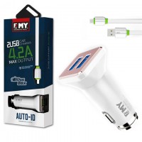 Автомобильное зарядное устройство EMY MY-115 2USB 4.2A micro-USB white