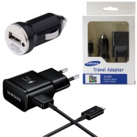 Сетевое+автомобильное зарядное устройство Samsung 3in1 1USB 2.0A micro-USB black