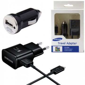 Сетевое+автомобильное зарядное устройство Samsung 3in1 1USB 2.0A micro-USB black в Одессе