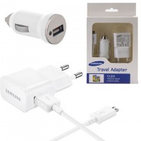 Сетевое+автомобильное зарядное устройство Samsung 3in1 1USB 2.0A micro-USB white