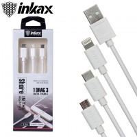 USB кабель inkax CK-38 3in1 Lightning, micro USB, Type-C 1,2м белый