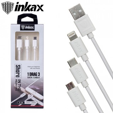 USB кабель inkax CK-38 3in1 Lightning, micro USB, Type-C 1,2м белый в Одессе