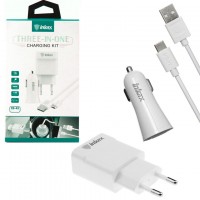 Сетевое+автомобильное зарядное устройство inkax CD-43 3in1 1USB 1.0A Type-C white