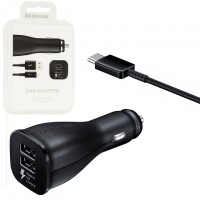 Автомобильное зарядное устройство Samsung S8 Fast charger 2USB 5V-2A 9V-1.67A Type-C пластик black