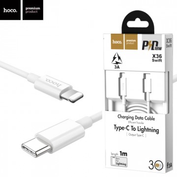 USB кабель Hoco X36 Swift PD Type-C to Lightning 1m белый в Одессе