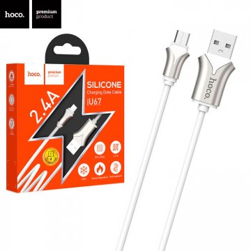 USB кабель Hoco U67 Soft Silicone micro USB 1.2m белый в Одессе