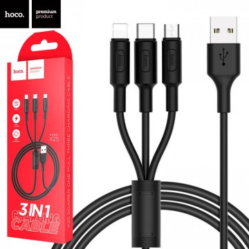 USB кабель Hoco X25 Soarer 3in1 Lightning, micro USB, Type-C 1m черный в Одессе