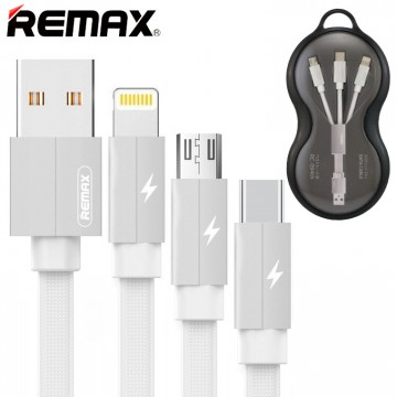 USB кабель Remax RC-094th Kerolla 3in1 lightning, micro USB, Type-C белый в Одессе