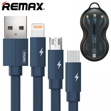 USB кабель Remax RC-094th Kerolla 3in1 lightning, micro USB, Type-C синий в Одессе
