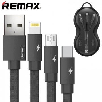 USB кабель Remax RC-094th Kerolla 3in1 lightning, micro USB, Type-C черный в Одессе