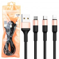 USB кабель XG W638 3in1 1m Lightning, micro USB, Type-C тех.пакет черный