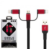 USB кабель XS-007 3in1 Lightning, micro USB, Type-C черный